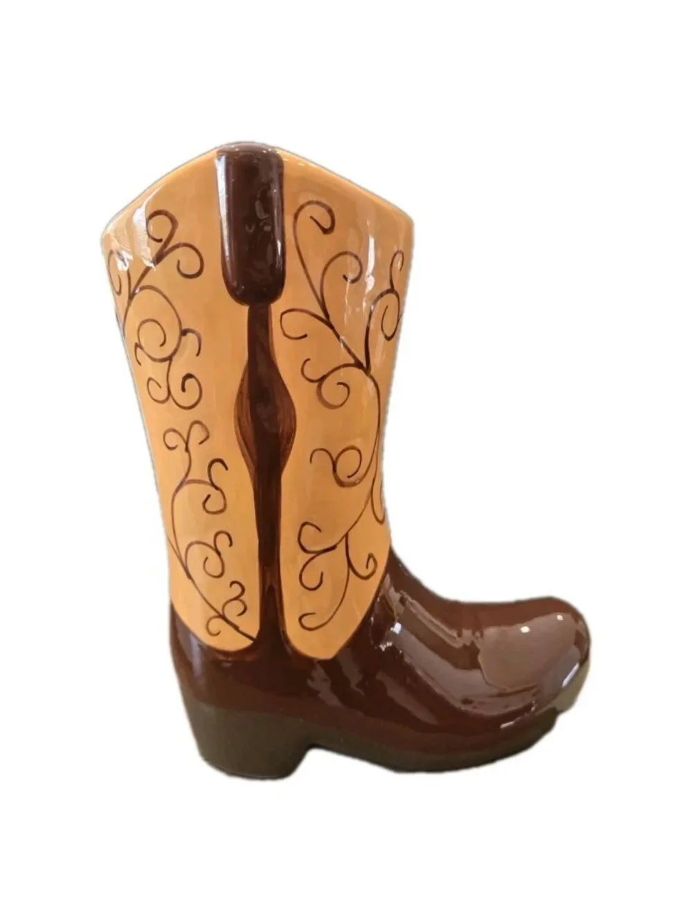 New Brown Western Cowboy Boot Decorative Flower Table Vase Room Decor